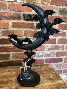 Spooky Nights Black Bat Crescent Table Decor